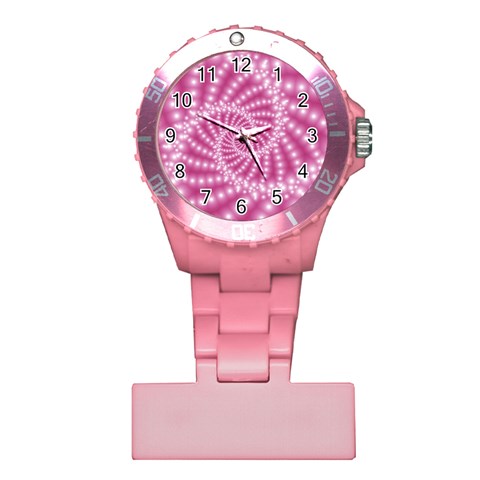 Glossy Pastel Pink Beaded Spiral Fractal  Plastic Nurses Watch from ArtsNow.com Front