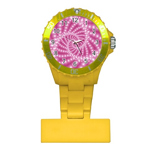 Glossy Pastel Pink Beaded Spiral Fractal  Plastic Nurses Watch from ArtsNow.com Front