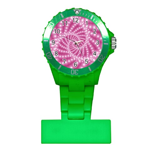 Glossy Pastel Pink Beaded Spiral Fractal  Plastic Nurses Watch from ArtsNow.com Front