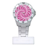 Glossy Pastel Pink Beaded Spiral Fractal  Plastic Nurses Watch