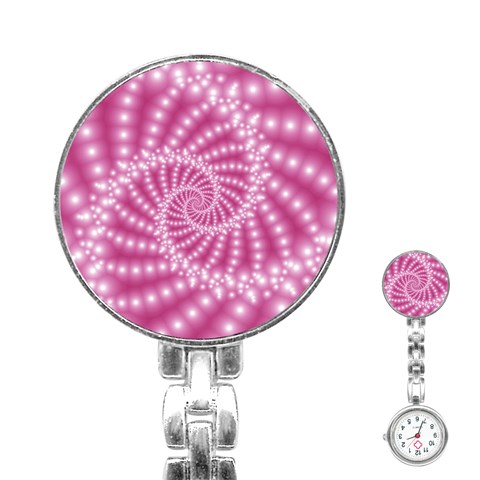 Glossy Pastel Pink Beaded Spiral Fractal  Stainless Steel Nurses Watch from ArtsNow.com Front