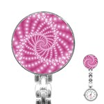 Glossy Pastel Pink Beaded Spiral Fractal  Stainless Steel Nurses Watch