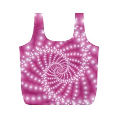 Glossy Pastel Pink Beaded Spiral Fractal  Full Print Recycle Bag (M) from ArtsNow.com Front