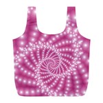 Glossy Pastel Pink Beaded Spiral Fractal  Full Print Recycle Bag (L)