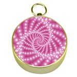 Glossy Pastel Pink Beaded Spiral Fractal  Gold Compass