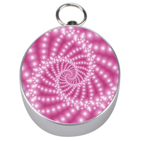 Glossy Pastel Pink Beaded Spiral Fractal  Silver Compass from ArtsNow.com Front