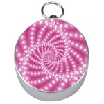 Glossy Pastel Pink Beaded Spiral Fractal  Silver Compass