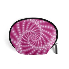 Glossy Pastel Pink Beaded Spiral Fractal  Accessory Pouch (Small) from ArtsNow.com Front