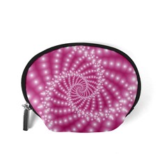 Glossy Pastel Pink Beaded Spiral Fractal  Accessory Pouch (Small) from ArtsNow.com Back