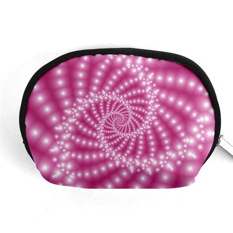 Glossy Pastel Pink Beaded Spiral Fractal  Accessory Pouch (Medium) from ArtsNow.com Front