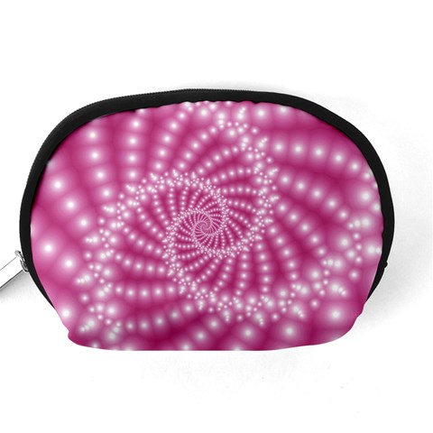 Glossy Pastel Pink Beaded Spiral Fractal  Accessory Pouch (Medium) from ArtsNow.com Back