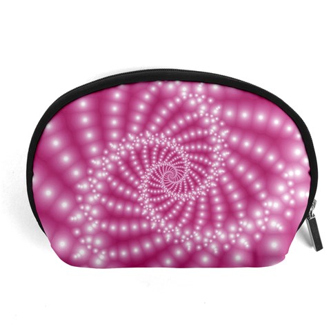 Glossy Pastel Pink Beaded Spiral Fractal  Accessory Pouch (Large) from ArtsNow.com Front