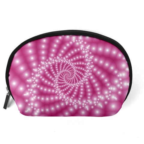 Glossy Pastel Pink Beaded Spiral Fractal  Accessory Pouch (Large) from ArtsNow.com Back