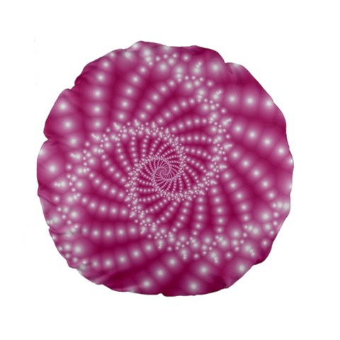 Glossy Pastel Pink Beaded Spiral Fractal  Standard 15  Premium Flano Round Cushion  from ArtsNow.com Front