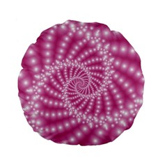 Glossy Pastel Pink Beaded Spiral Fractal  Standard 15  Premium Flano Round Cushion  from ArtsNow.com Front