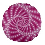 Glossy Pastel Pink Beaded Spiral Fractal  Large 18  Premium Flano Round Cushion 