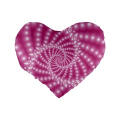 Glossy Pastel Pink Beaded Spiral Fractal  Standard 16  Premium Flano Heart Shape Cushion  from ArtsNow.com Back