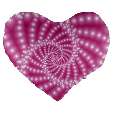 Glossy Pastel Pink Beaded Spiral Fractal  Large 19  Premium Flano Heart Shape Cushion from ArtsNow.com Front