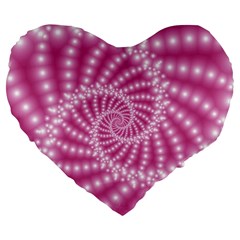 Glossy Pastel Pink Beaded Spiral Fractal  Large 19  Premium Flano Heart Shape Cushion from ArtsNow.com Front