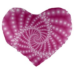 Glossy Pastel Pink Beaded Spiral Fractal  Large 19  Premium Flano Heart Shape Cushion from ArtsNow.com Back