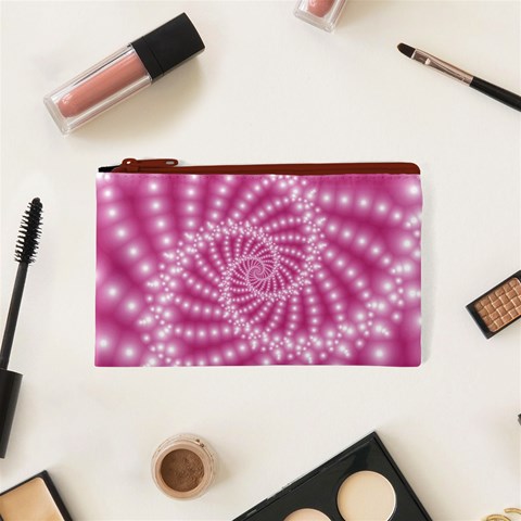 Glossy Pastel Pink Beaded Spiral Fractal  Cosmetic Bag (XS) from ArtsNow.com Front