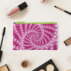 Glossy Pastel Pink Beaded Spiral Fractal  Cosmetic Bag (XS) from ArtsNow.com Front