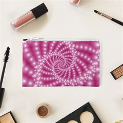 Glossy Pastel Pink Beaded Spiral Fractal  Cosmetic Bag (XS) from ArtsNow.com Front