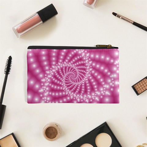 Glossy Pastel Pink Beaded Spiral Fractal  Cosmetic Bag (XS) from ArtsNow.com Back