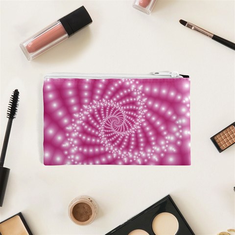 Glossy Pastel Pink Beaded Spiral Fractal  Cosmetic Bag (XS) from ArtsNow.com Back