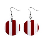 Vertical Stripes - White and Dark Red 1  Button Earrings