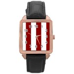 Vertical Stripes - White and Dark Red Rose Gold Leather Watch