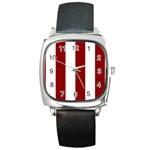 Vertical Stripes - White and Dark Red Square Metal Watch