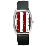 Vertical Stripes - White and Dark Red Barrel Style Metal Watch