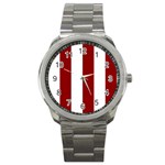 Vertical Stripes - White and Dark Red Sport Metal Watch