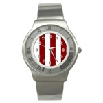 Vertical Stripes - White and Dark Red Stainless Steel Watch