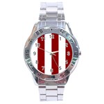 Vertical Stripes - White and Dark Red Stainless Steel Analogue Watch