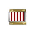 Vertical Stripes - White and Dark Red Gold Trim Italian Charm (9mm)