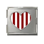 Vertical Stripes - White and Dark Red Mega Link Heart Italian Charm (18mm)