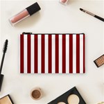 Vertical Stripes - White and Dark Red Cosmetic Bag (S)