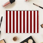 Vertical Stripes - White and Dark Red Cosmetic Bag (L)