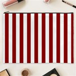 Vertical Stripes - White and Dark Red Cosmetic Bag (XXXL)