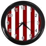 Vertical Stripes - White and Dark Red Wall Clock (Black)