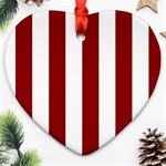 Vertical Stripes - White and Dark Red Ornament (Heart)