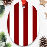 Vertical Stripes - White and Dark Red Oval Ornament (Two Sides)