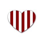 Vertical Stripes - White and Dark Red Rubber Coaster (Heart)