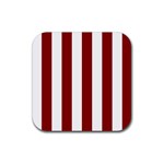 Vertical Stripes - White and Dark Red Rubber Coaster (Square)