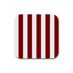 Vertical Stripes - White and Dark Red Rubber Square Coaster (4 pack)