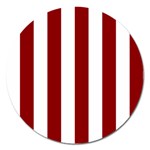 Vertical Stripes - White and Dark Red Magnet 5  (Round)