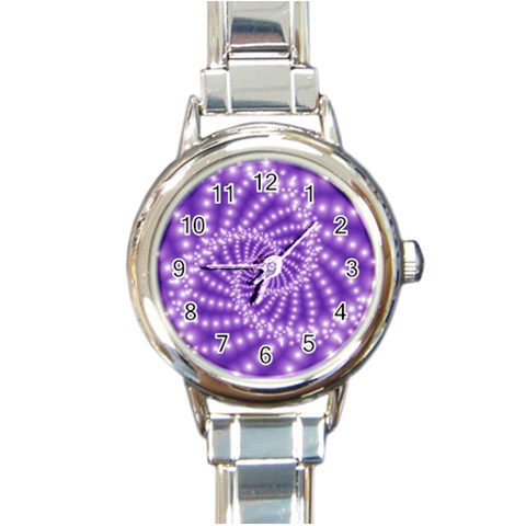 Glossy Purple  Beaded Spiral Fractal Round Italian Charm Watch from ArtsNow.com Front