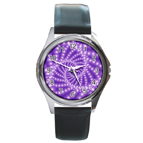 Glossy Purple  Beaded Spiral Fractal Round Metal Watch from ArtsNow.com Front